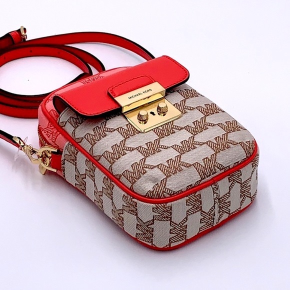 Michael Kors Sloan Editor Small Phone Logo Jacquard Crossbody Grapefruit Multi - Picture 3 of 16